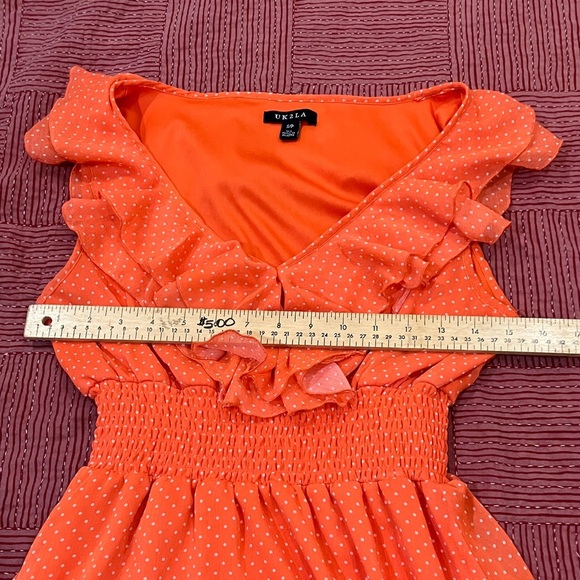 UK2LA women’s small Vibrant Orange polka dot ruffled lined Dress - Picture 6 of 13